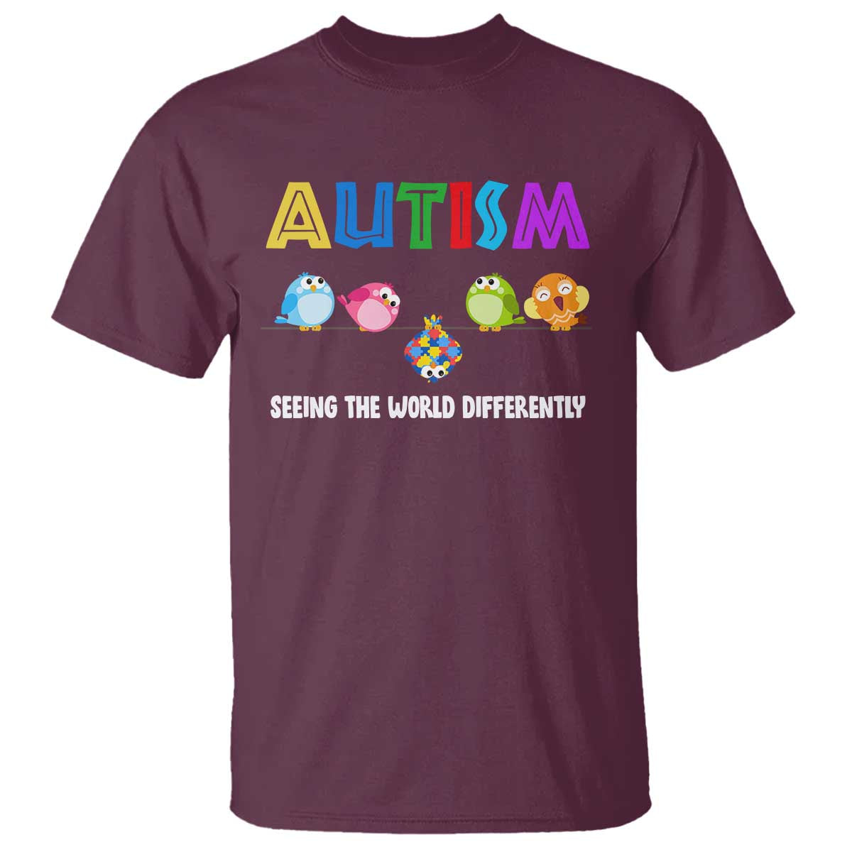 Autism Support T Shirt Seeing the World Differently ASD Cute Puzzle Pieces Owl
