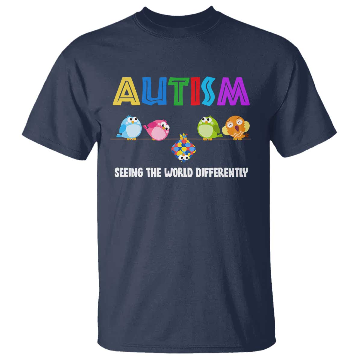 Autism Support T Shirt Seeing the World Differently ASD Cute Puzzle Pieces Owl