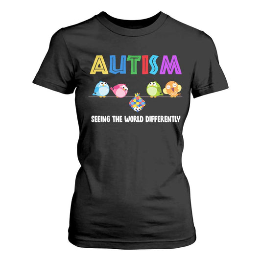 Autism Support T Shirt For Women Seeing the World Differently ASD Cute Puzzle Pieces Owl