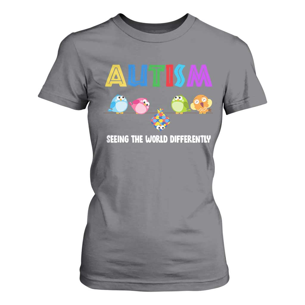 Autism Support T Shirt For Women Seeing the World Differently ASD Cute Puzzle Pieces Owl