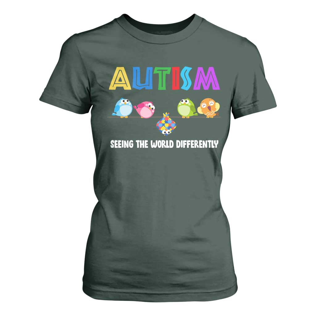 Autism Support T Shirt For Women Seeing the World Differently ASD Cute Puzzle Pieces Owl