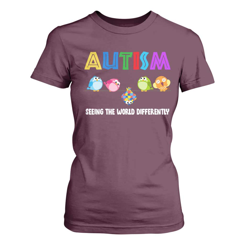 Autism Support T Shirt For Women Seeing the World Differently ASD Cute Puzzle Pieces Owl