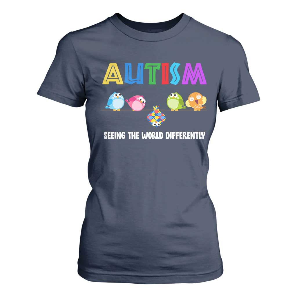 Autism Support T Shirt For Women Seeing the World Differently ASD Cute Puzzle Pieces Owl