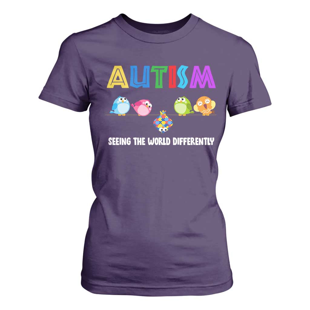 Autism Support T Shirt For Women Seeing the World Differently ASD Cute Puzzle Pieces Owl