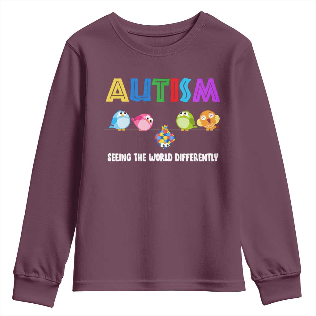 Autism Support Youth Sweatshirt Seeing the World Differently ASD Cute Puzzle Pieces Owl