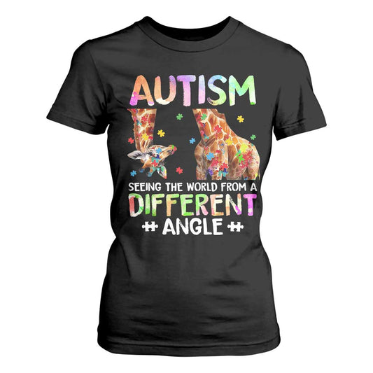 Autism Support Giraffe T Shirt For Women Seeing The World Differently ASD