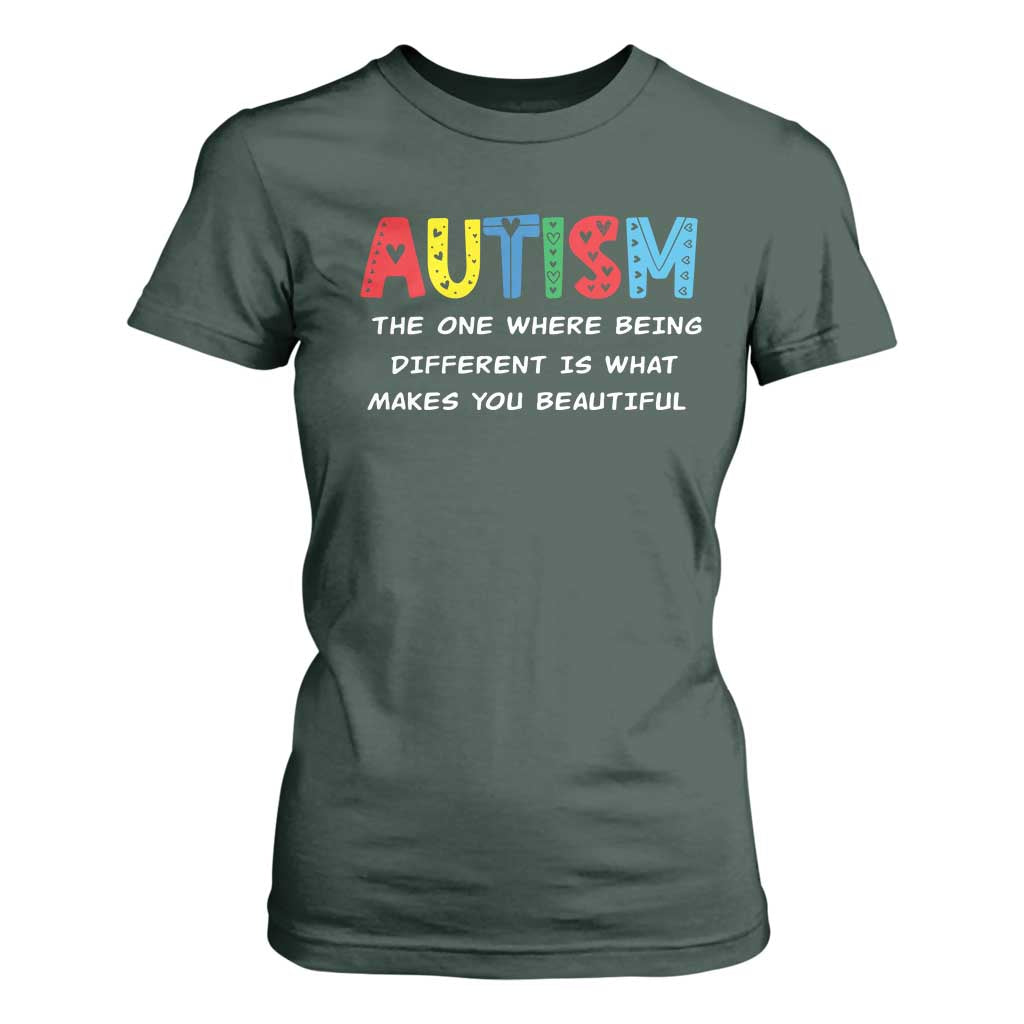 Autism Support T Shirt For Women Different Makes You Beautiful ASD Month