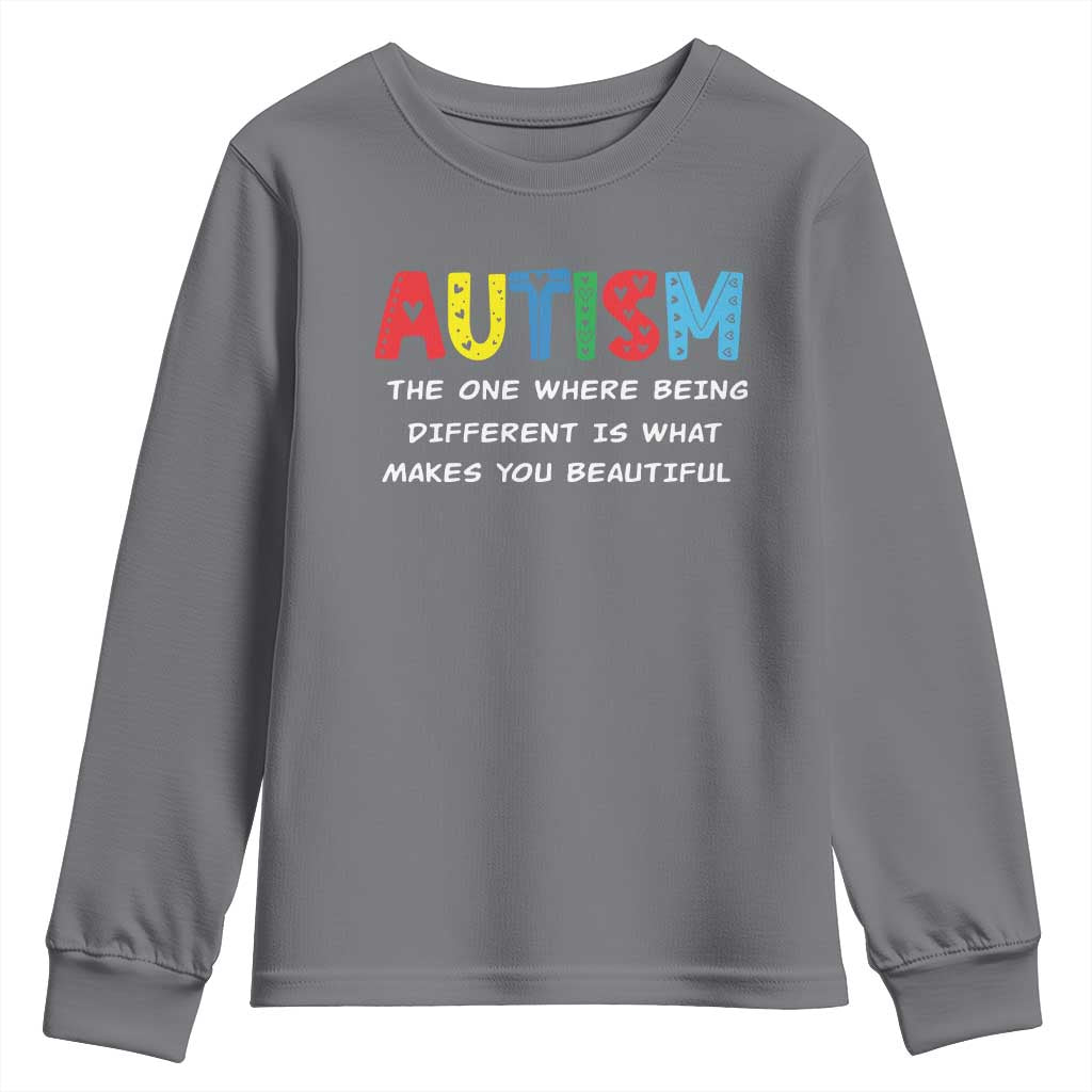Autism Support Youth Sweatshirt Different Makes You Beautiful ASD Month