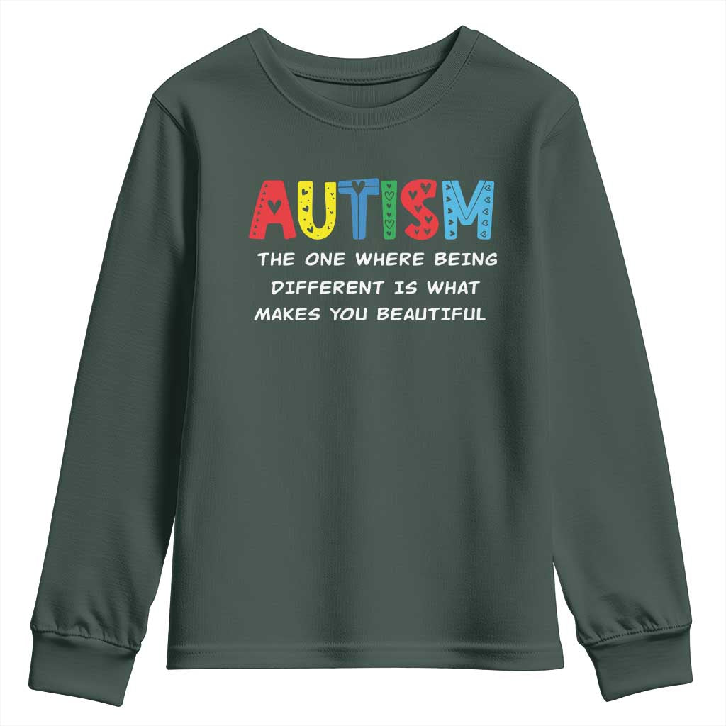 Autism Support Youth Sweatshirt Different Makes You Beautiful ASD Month