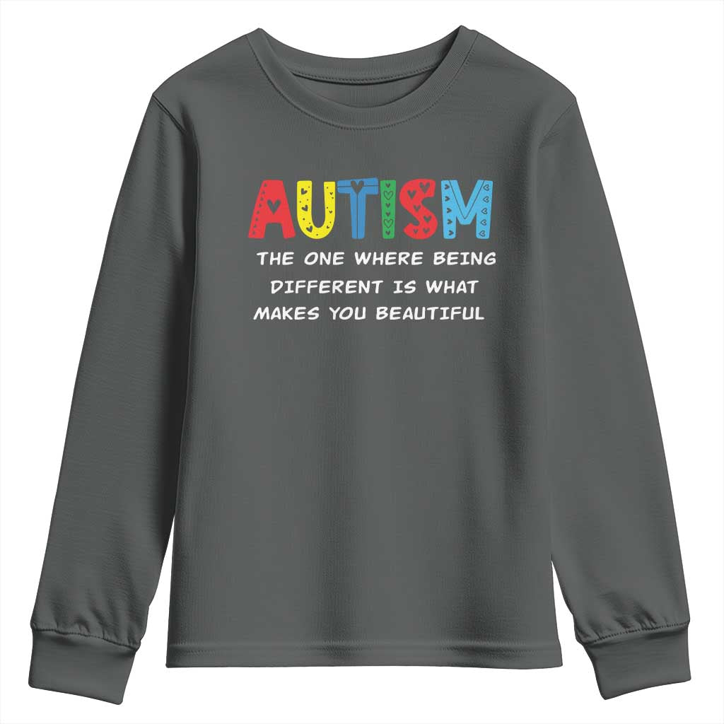 Autism Support Youth Sweatshirt Different Makes You Beautiful ASD Month