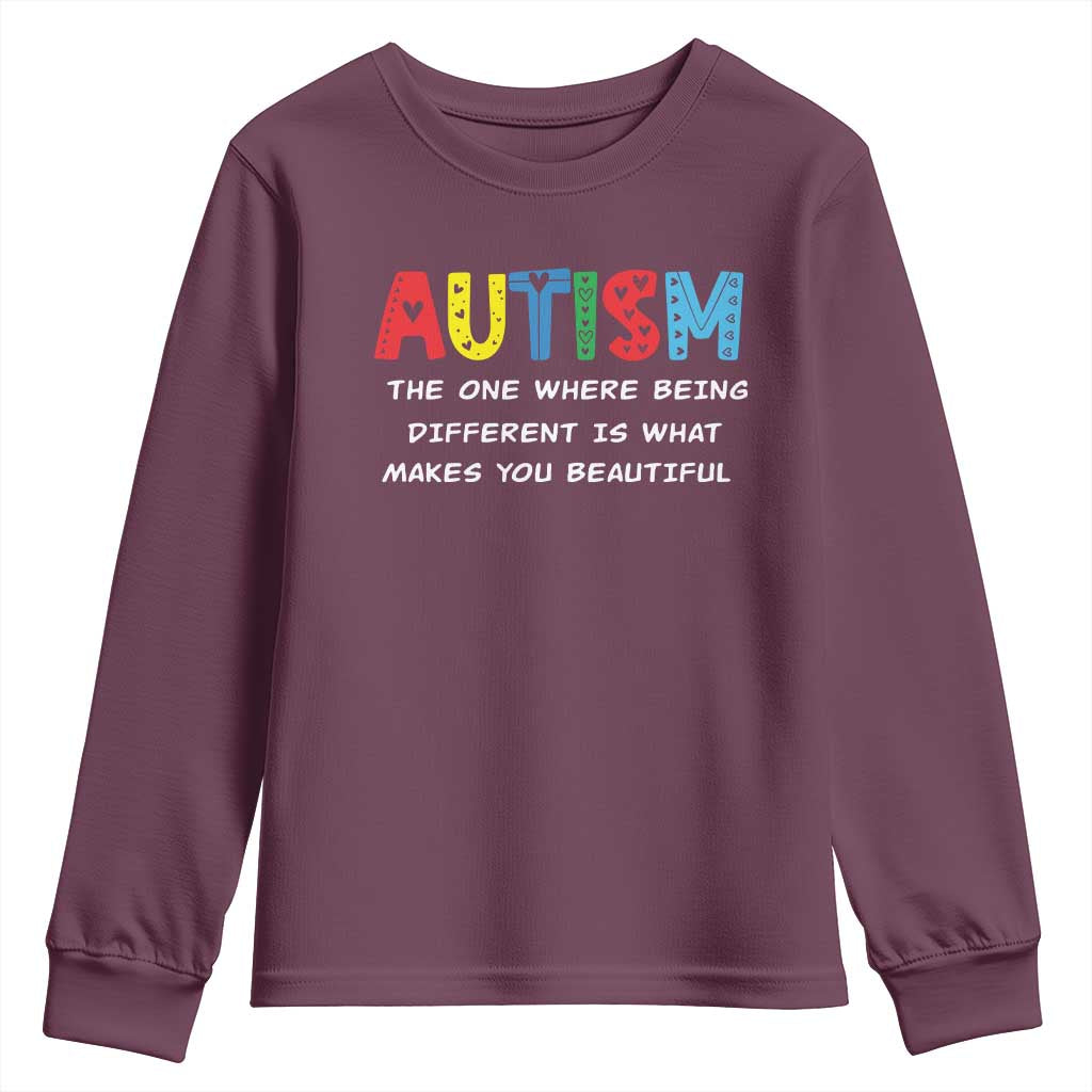 Autism Support Youth Sweatshirt Different Makes You Beautiful ASD Month