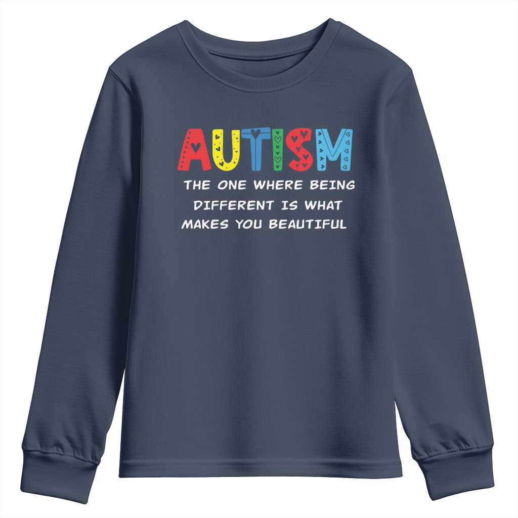 Autism Support Youth Sweatshirt Different Makes You Beautiful ASD Month