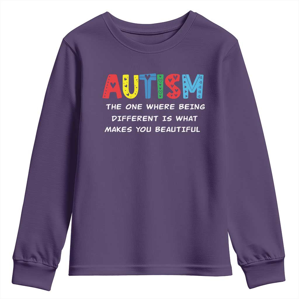 Autism Support Youth Sweatshirt Different Makes You Beautiful ASD Month
