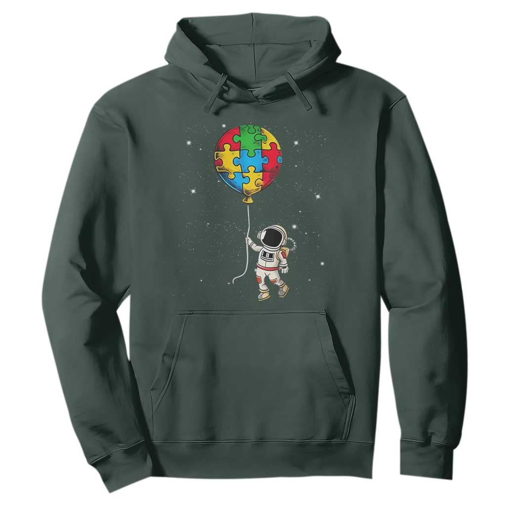 Autism Support Astronaut Hoodie Puzzle Pieces Balloon Space Autistic
