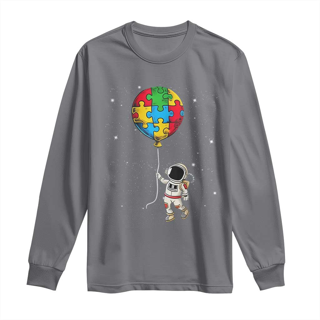 Autism Support Astronaut Long Sleeve Shirt Puzzle Pieces Balloon Space Autistic