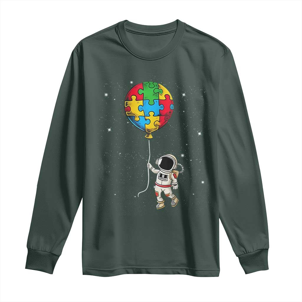 Autism Support Astronaut Long Sleeve Shirt Puzzle Pieces Balloon Space Autistic