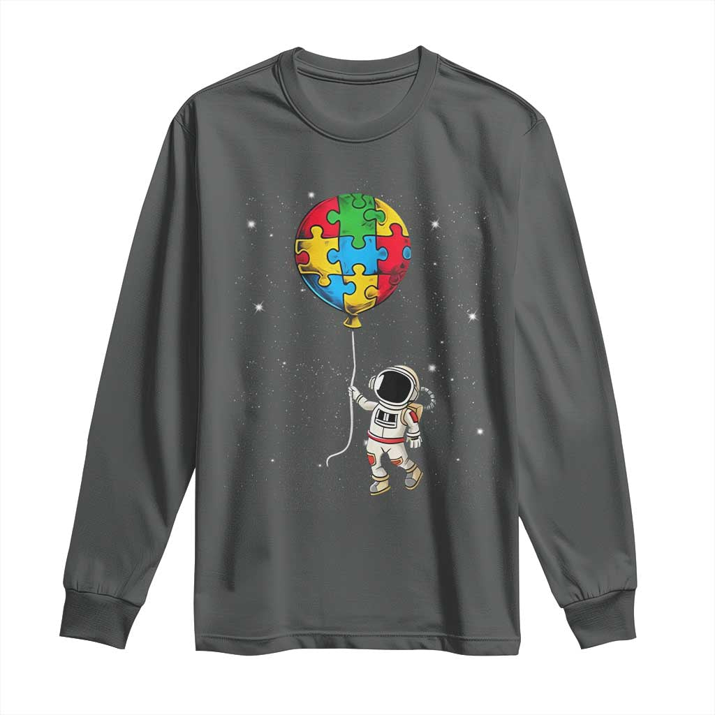Autism Support Astronaut Long Sleeve Shirt Puzzle Pieces Balloon Space Autistic