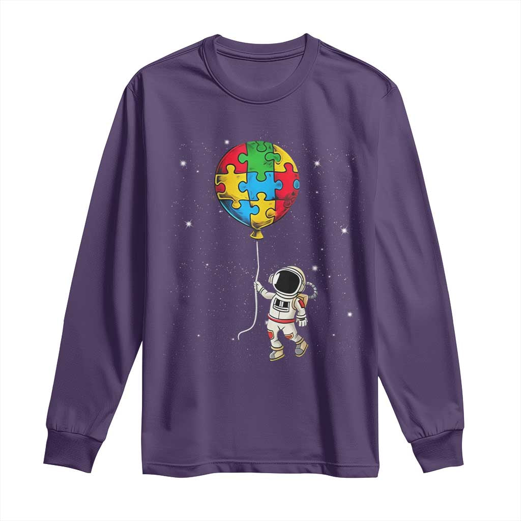 Autism Support Astronaut Long Sleeve Shirt Puzzle Pieces Balloon Space Autistic