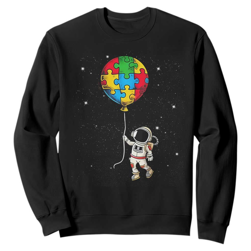 Autism Support Astronaut Sweatshirt Puzzle Pieces Balloon Space Autistic