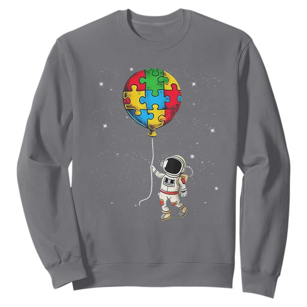 Autism Support Astronaut Sweatshirt Puzzle Pieces Balloon Space Autistic