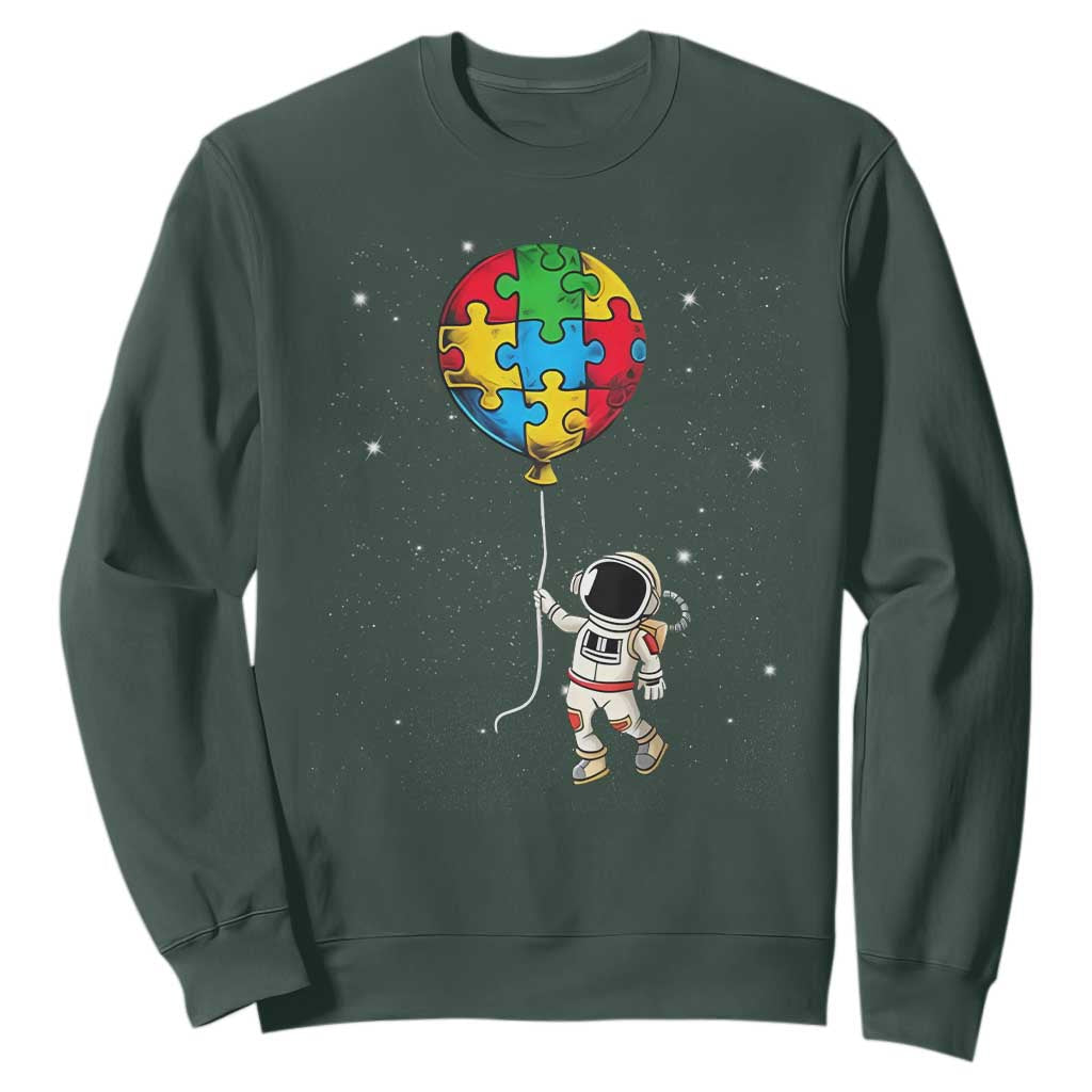Autism Support Astronaut Sweatshirt Puzzle Pieces Balloon Space Autistic