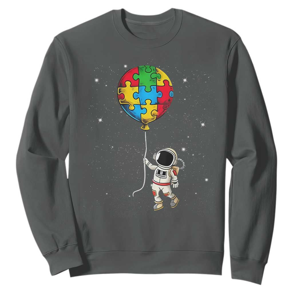 Autism Support Astronaut Sweatshirt Puzzle Pieces Balloon Space Autistic