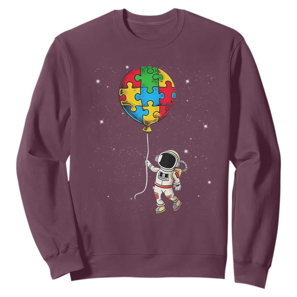 Autism Support Astronaut Sweatshirt Puzzle Pieces Balloon Space Autistic