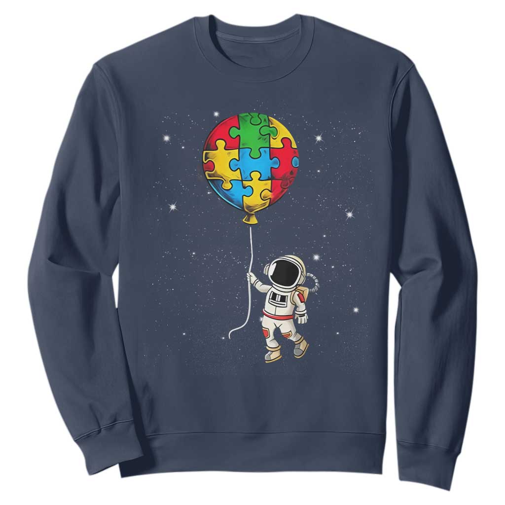 Autism Support Astronaut Sweatshirt Puzzle Pieces Balloon Space Autistic