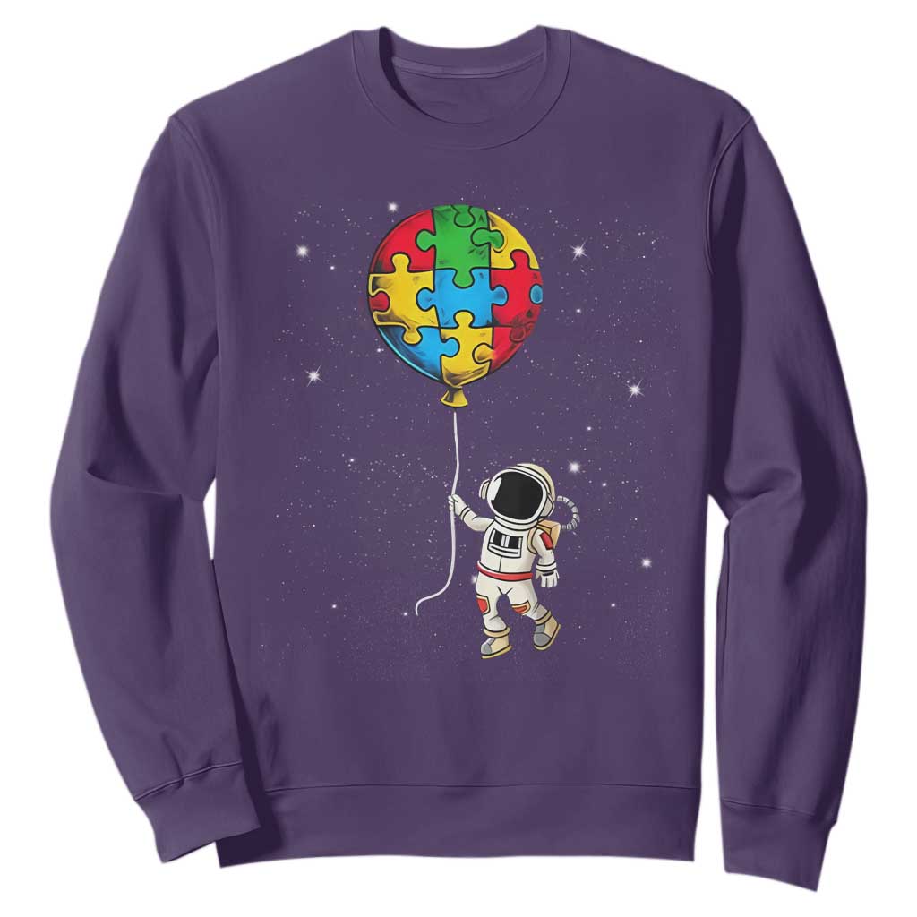Autism Support Astronaut Sweatshirt Puzzle Pieces Balloon Space Autistic
