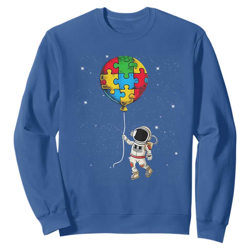 Autism Support Astronaut Sweatshirt Puzzle Pieces Balloon Space Autistic