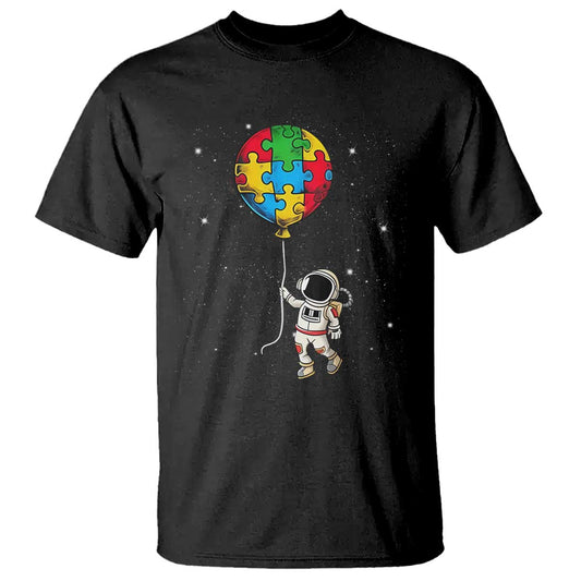 Autism Support Astronaut T Shirt Puzzle Pieces Balloon Space Autistic