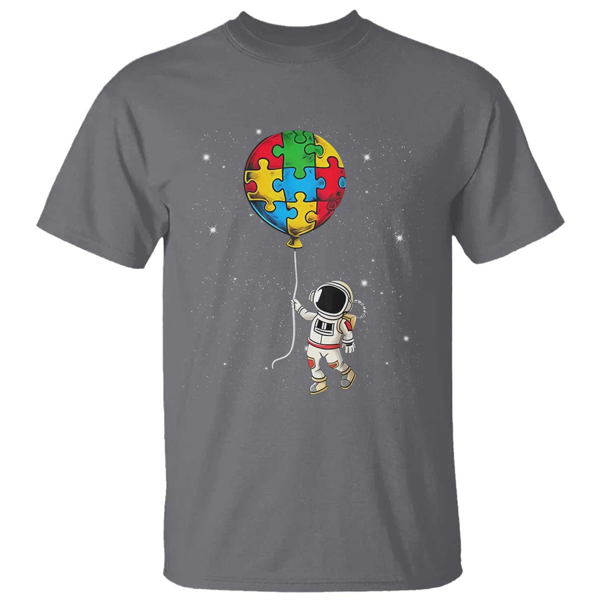 Autism Support Astronaut T Shirt Puzzle Pieces Balloon Space Autistic
