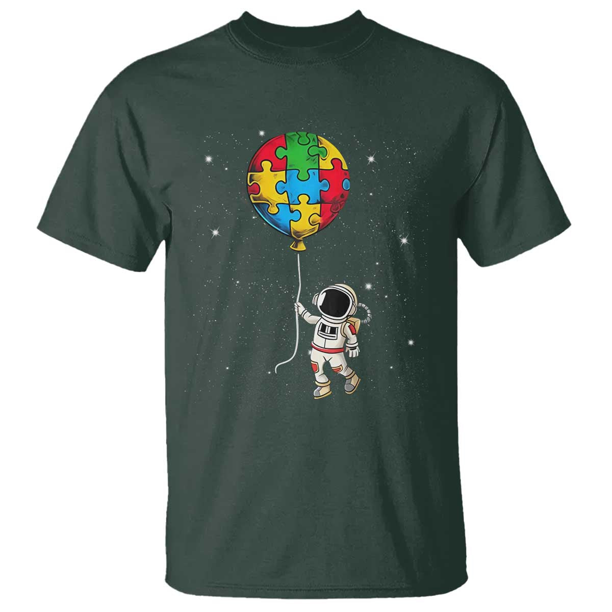 Autism Support Astronaut T Shirt Puzzle Pieces Balloon Space Autistic