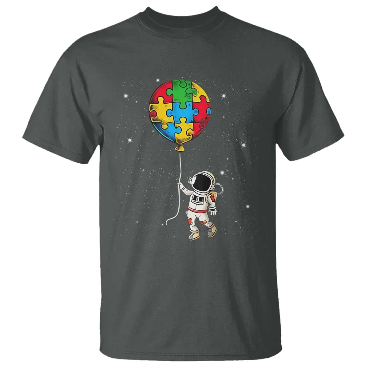 Autism Support Astronaut T Shirt Puzzle Pieces Balloon Space Autistic