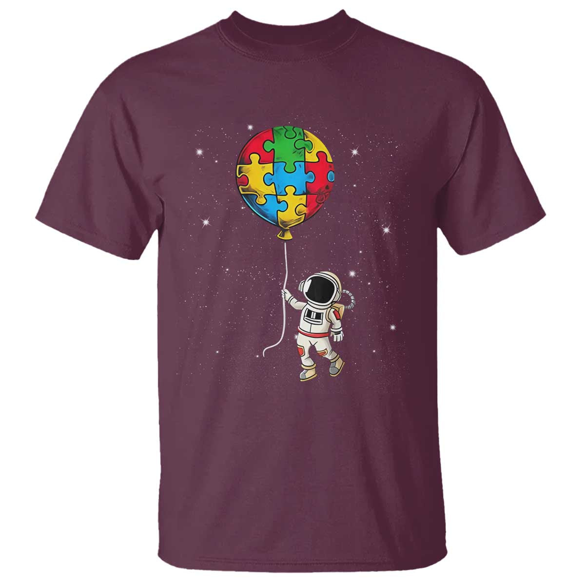 Autism Support Astronaut T Shirt Puzzle Pieces Balloon Space Autistic