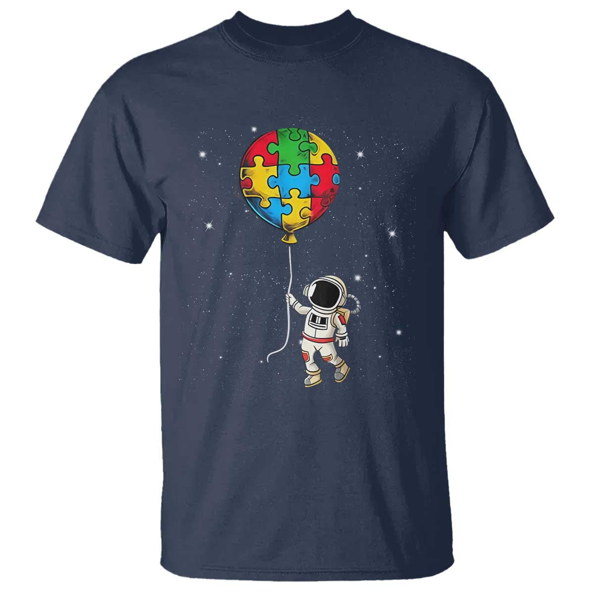 Autism Support Astronaut T Shirt Puzzle Pieces Balloon Space Autistic