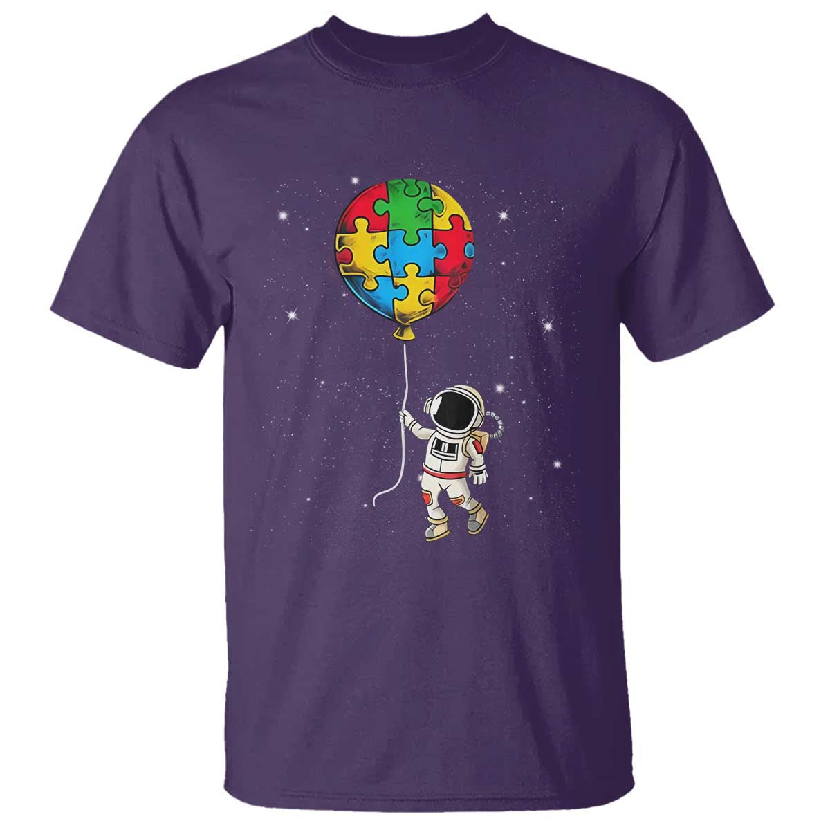Autism Support Astronaut T Shirt Puzzle Pieces Balloon Space Autistic