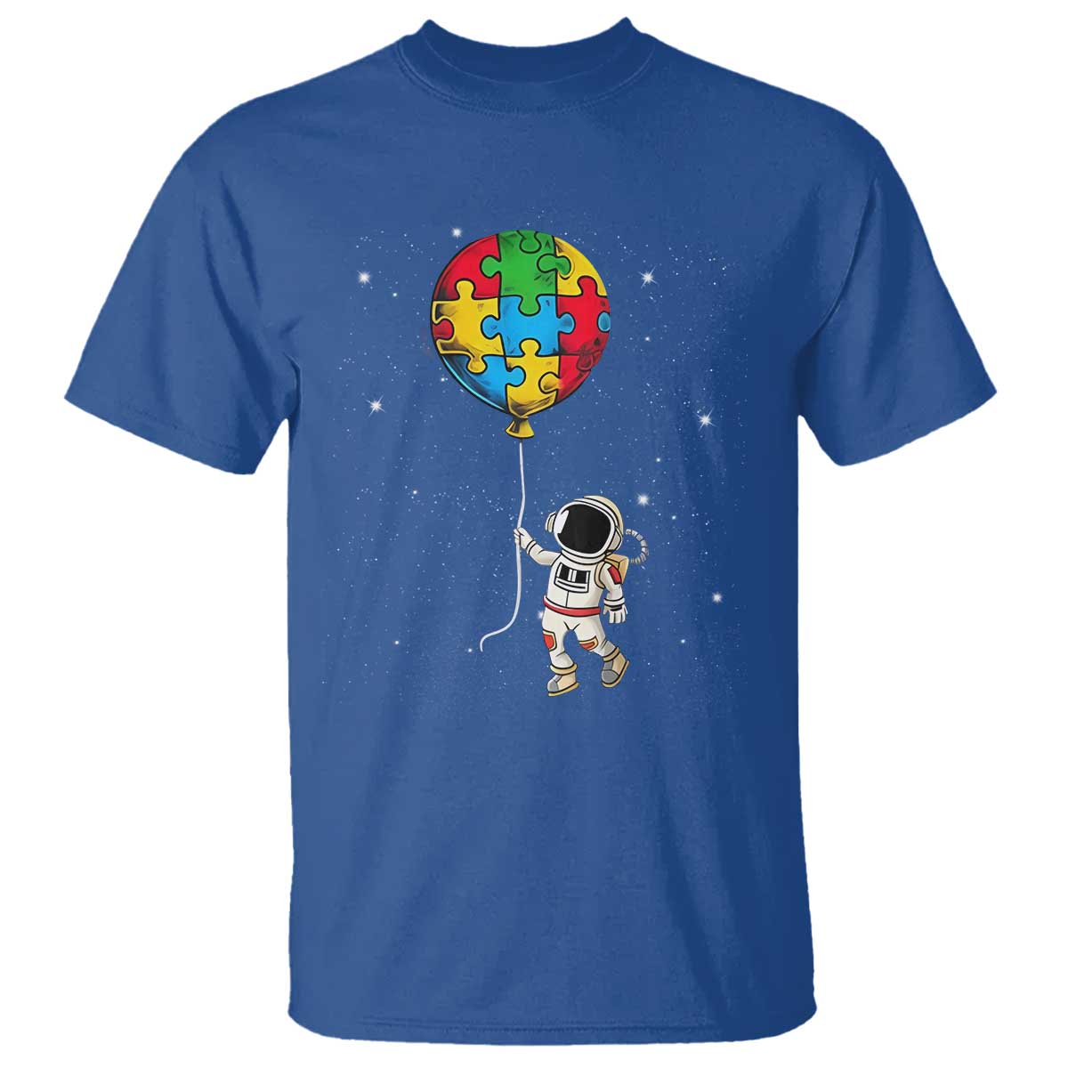 Autism Support Astronaut T Shirt Puzzle Pieces Balloon Space Autistic