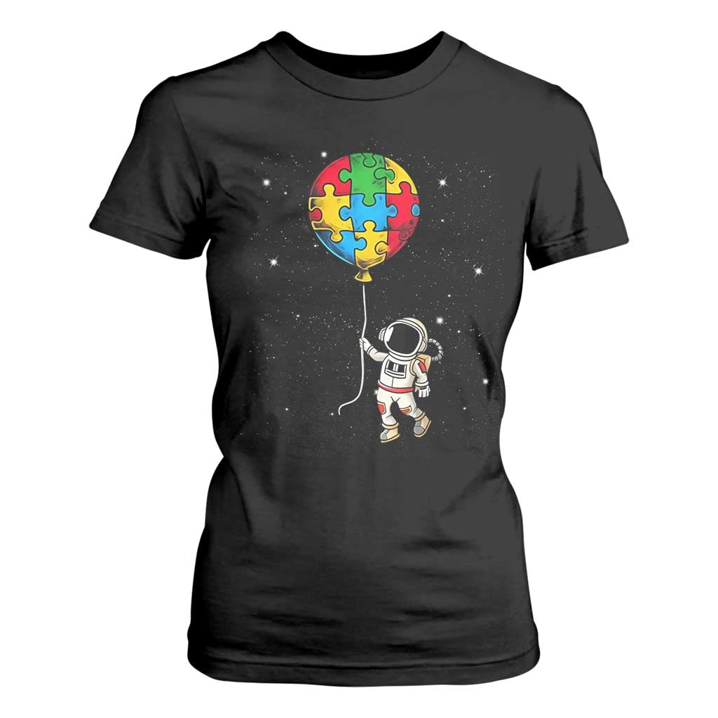 Autism Support Astronaut T Shirt For Women Puzzle Pieces Balloon Space Autistic