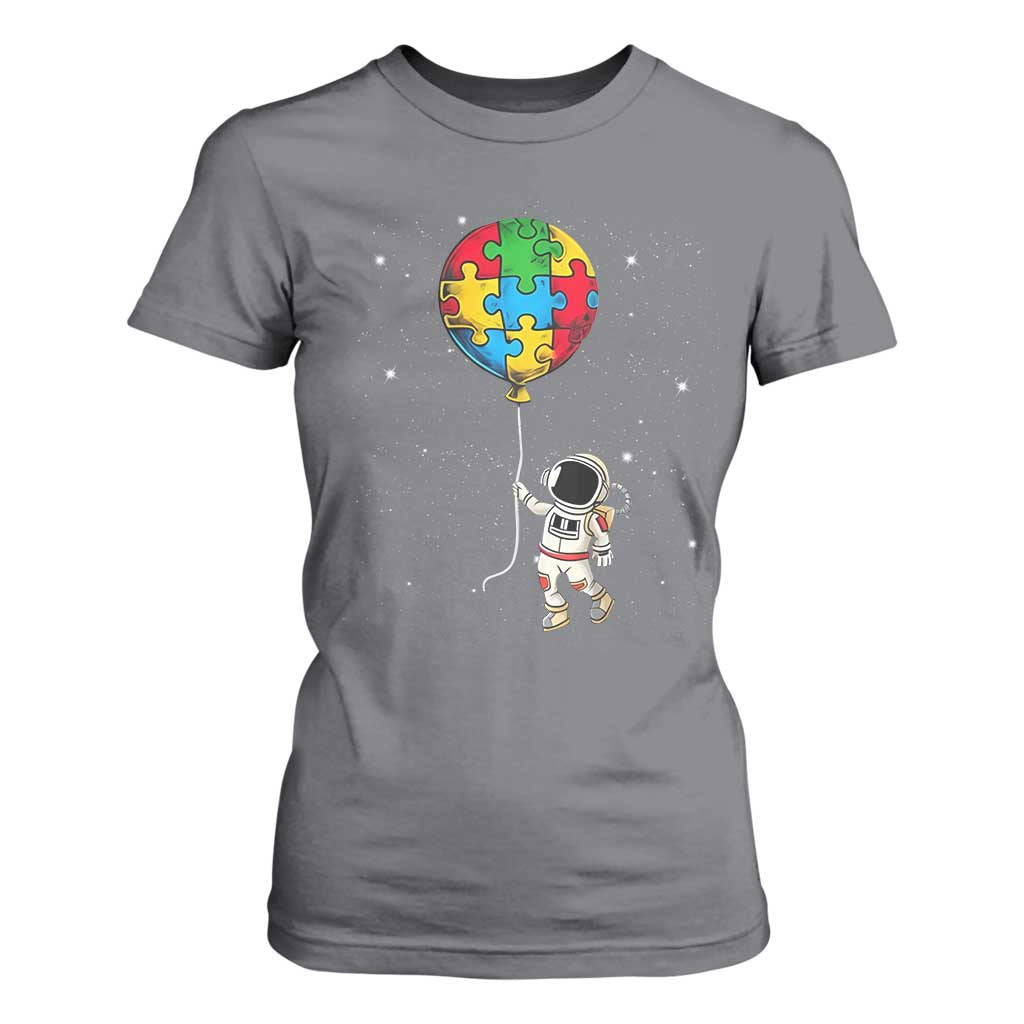 Autism Support Astronaut T Shirt For Women Puzzle Pieces Balloon Space Autistic