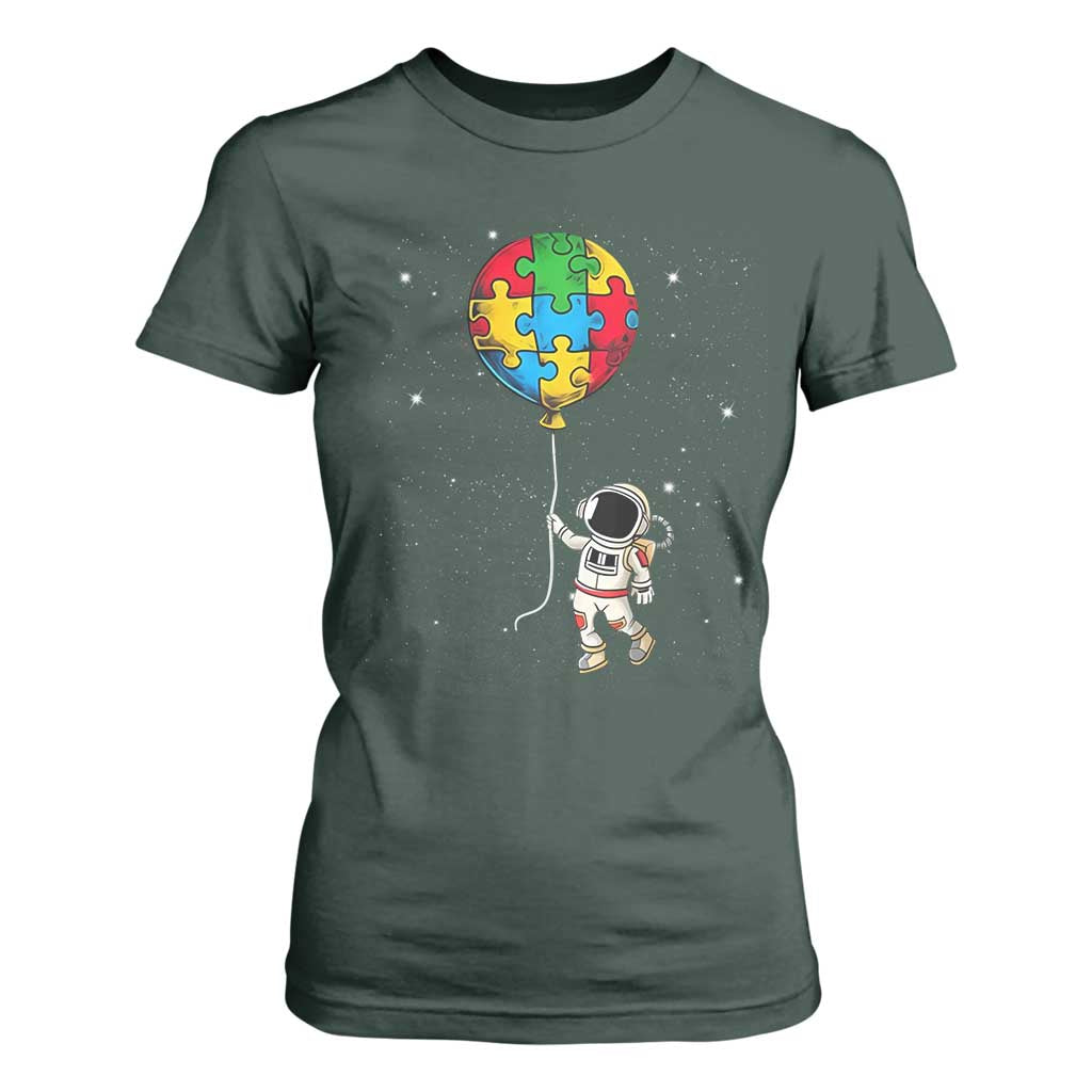 Autism Support Astronaut T Shirt For Women Puzzle Pieces Balloon Space Autistic
