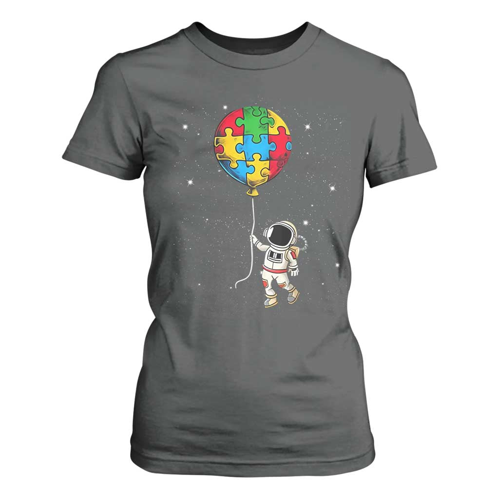 Autism Support Astronaut T Shirt For Women Puzzle Pieces Balloon Space Autistic