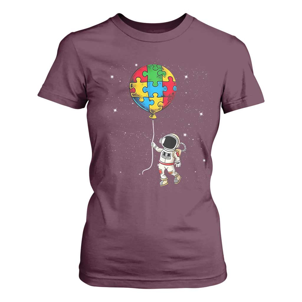 Autism Support Astronaut T Shirt For Women Puzzle Pieces Balloon Space Autistic
