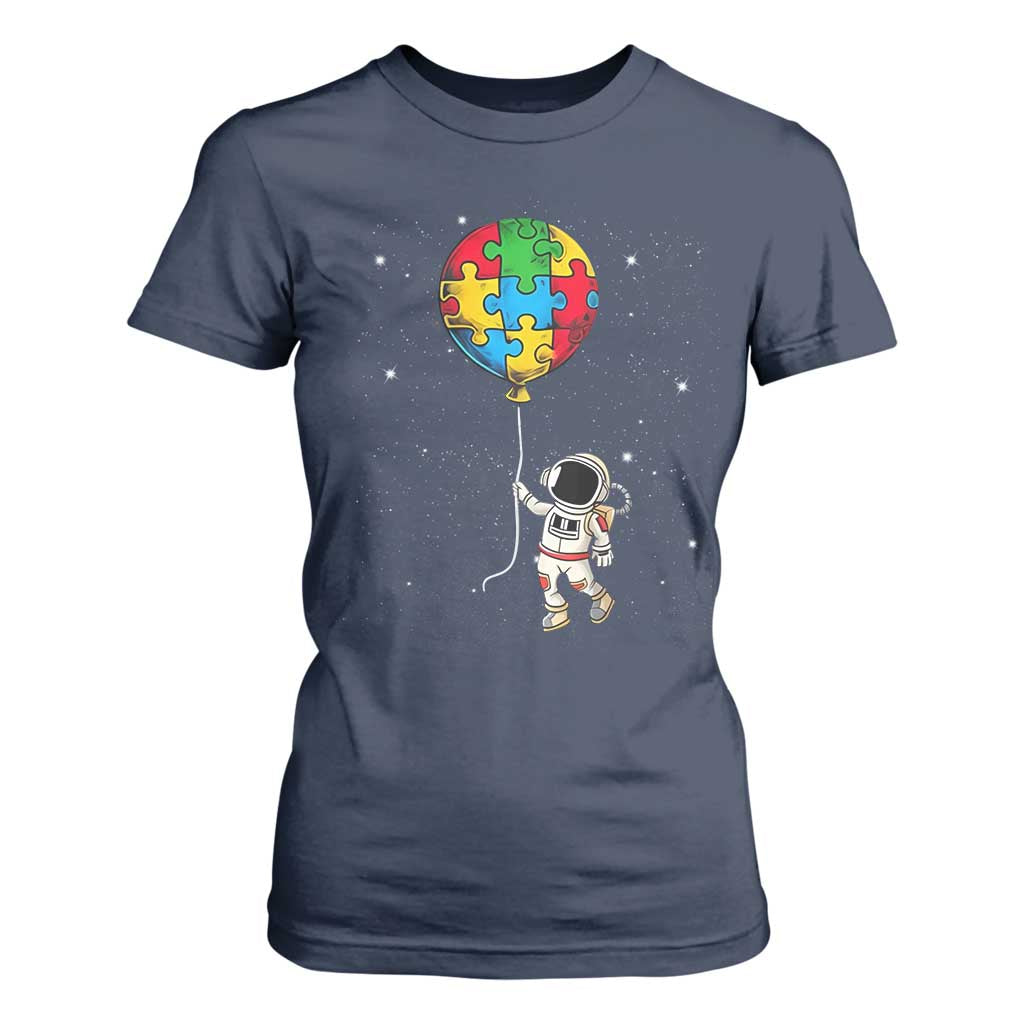 Autism Support Astronaut T Shirt For Women Puzzle Pieces Balloon Space Autistic