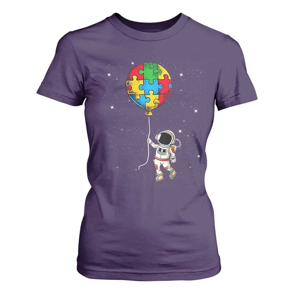 Autism Support Astronaut T Shirt For Women Puzzle Pieces Balloon Space Autistic