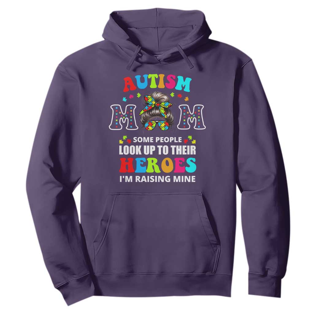 Autism Mom Hoodie Raising Hero Messy Bun Autism Support