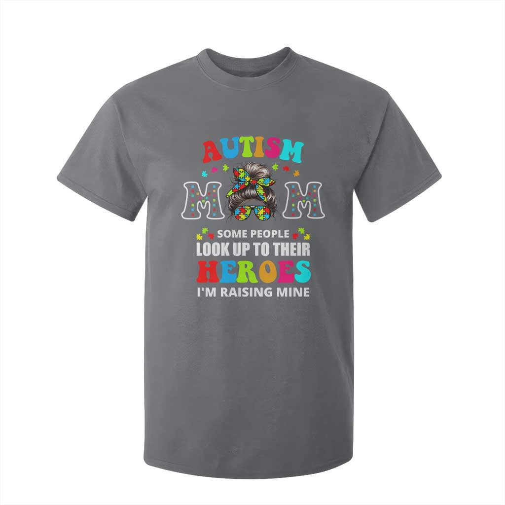 Autism Mom T Shirt For Kid Raising Hero Messy Bun Autism Support