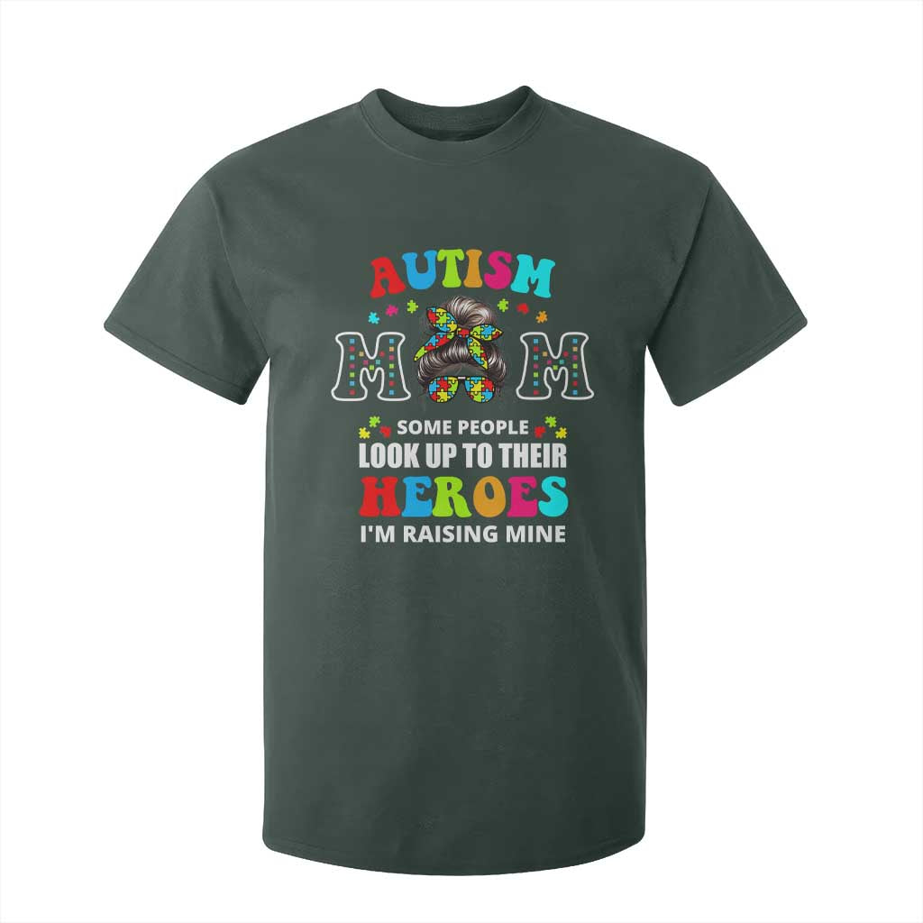 Autism Mom T Shirt For Kid Raising Hero Messy Bun Autism Support