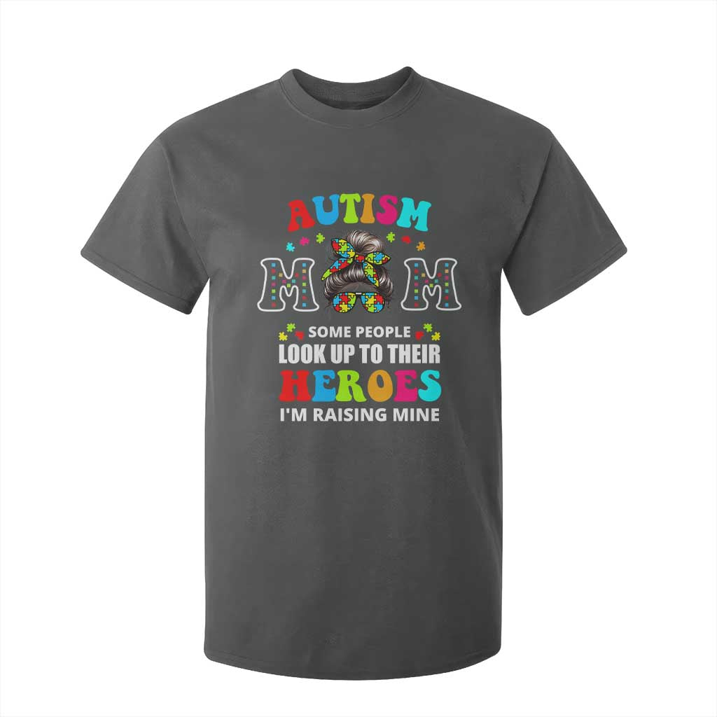 Autism Mom T Shirt For Kid Raising Hero Messy Bun Autism Support