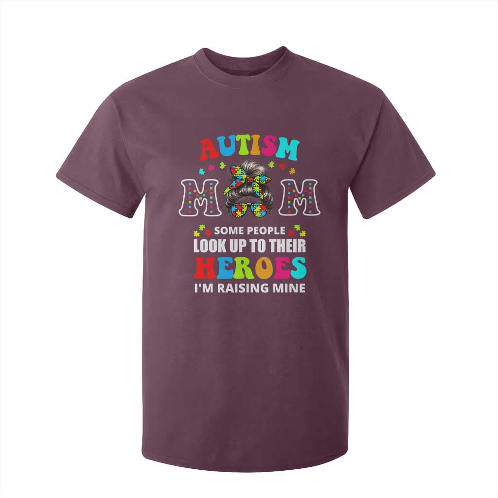 Autism Mom T Shirt For Kid Raising Hero Messy Bun Autism Support